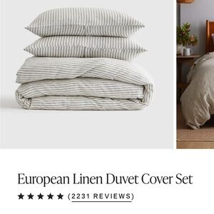 Quince European Linen King/Cal King Striped Duvet Cover Set NWOT 100% linen